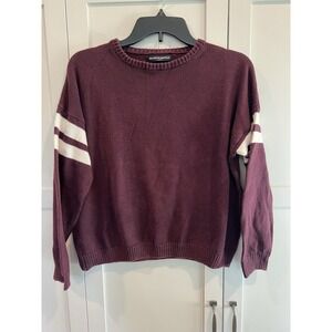 Brandy Melville Women's Veena Varsity Stripe Crewneck‎ Sweater in Burgundy OS